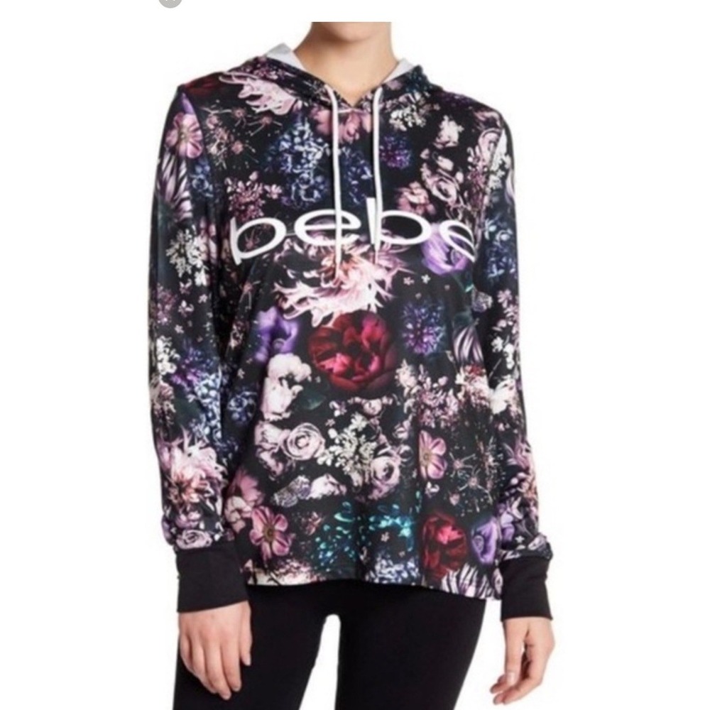 Bebe Sport Floral Pullover‎ Hoodie Sweatshirt Women's Size S